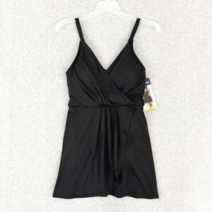 Lands End Womens Black Swim Dress One Piece Swimsuit Size Small V Neck Modest